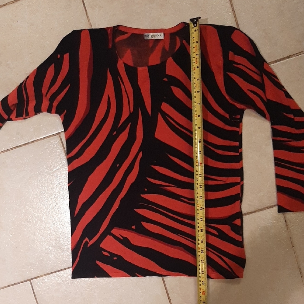 CASA🏠DONNA Vibrant Orange & Black KNIT Long Sleeve Top SIZE XS/S - Picture 8 of 8